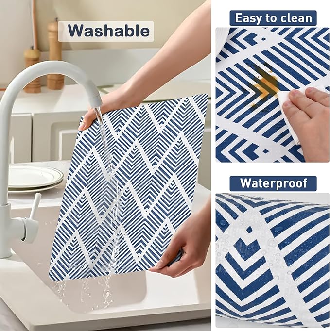 Cohoo Home Drawer and Shelf Liners for Kitchen Cabinets, Non-Adhesive, Non-Slip Cabinet Liners for Shelves, Drawer Paper, Cupboard, Strong Grip, Bathroom, Waterproof, Washable, Thick, Blue Stripe, 12in × 11.8FT