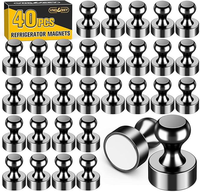 VNDUEEY 40Pcs Black Refrigerator Magnets Fridge Magnet, Strong Whiteboard Magnets, Fridge Magnets Adults, Small Magnet for Kitchen, Office, School, Locker, ISO9001VN1214