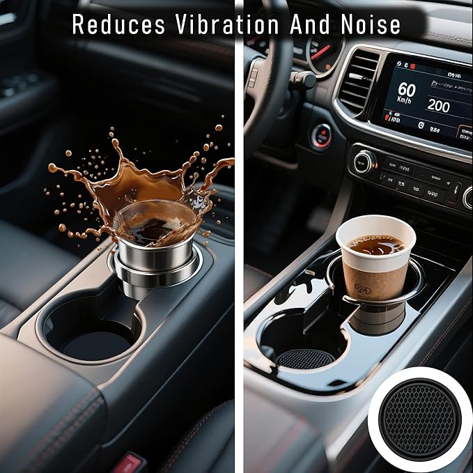 Car Cup Holder Coaster 4 Pack - Non Slip & Shockproof,Flexible PVC Rubber Insert for Car/Truck/SUV/Van (2.75"x0.2") Universal Fit Auto Cup Holders Accessories for Women and Man (Black)