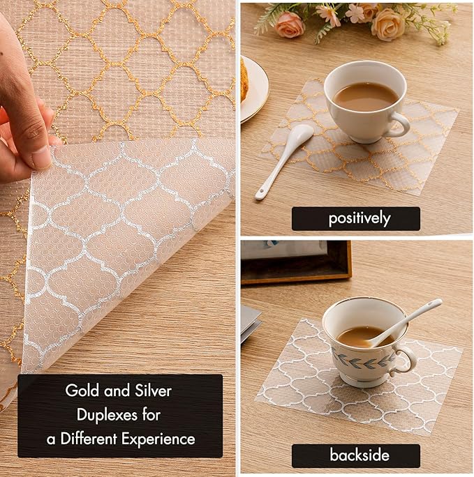 Cooyes Shelf and Drawer Liners for Kitchen Cabinets, Non-Adhesive Cabinet Liner, EVA Waterproof Durable Non-Slip Drawer Mats for Shelves, Fridge, Storage, Kitchen Cupboards – Modern Pattern