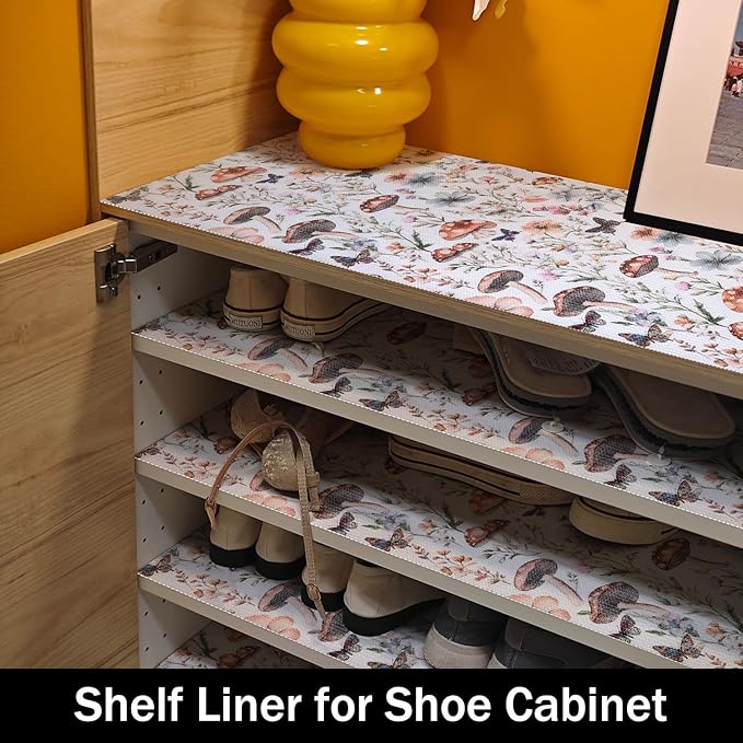 Mushroom Shelf Liners Non Adhesive and Strong Non-Slip Shelf and Drawer Liners for Kitchen Cabinet Wire Fridge, Waterproof Shelf Drawer Liner,Easy to Clean,12IN x 10FT