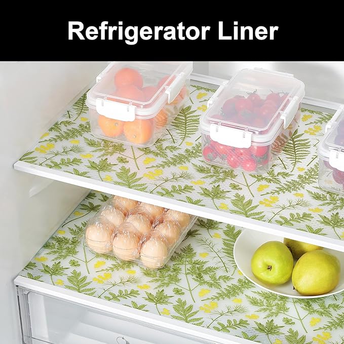 Cooyes Shelf Liners for Kitchen Cabinets Refrigerator Liners Waterproof & Oil-Proof Kitchen Cupboard Liner Drawer Mats EVA Material Non Adhesive Fridge Liner for Shelves（23.6" W x 236" L）