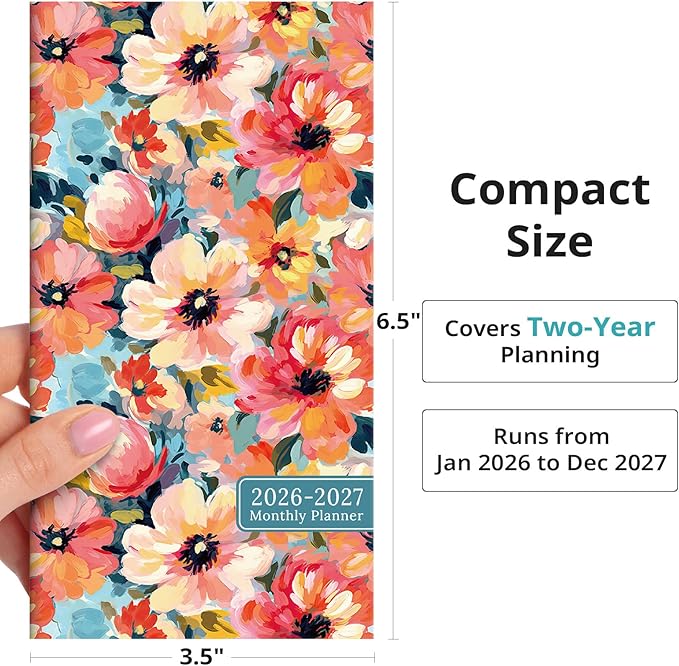 Pocket Calendar 2026-2027 for Purse, Two Year Monthly Planner Pocket Size, Jan 2026 to Dec 2027 Monthly Planner Small Size (6.5" x 3.5") - Pastel Garden