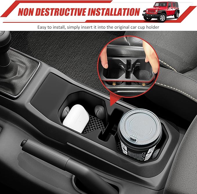 Cup Holder Coaster Fit for 2018-2025 Jeep Wrangler JL JLU 4XE/Gladiator JT Accessories, Cup Holder Mat Pad Inserts Interior CupHolder Liner for 2024 Jeep Wrangler(for Wrangler&Gladiator)