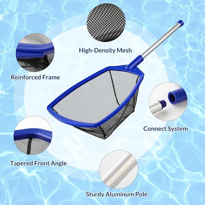 Pool Skimmer Net, Hot Tub Skimmer Spa Net with Pole, 26.3'', Ultra Fine Mesh Skimmer Rake, Swimming Pool Leaf Skimmer Net with Aluminum Pole, Spa Hot Tub Skimmer for Fast Cleaning, Leaves, Debris