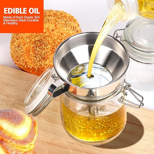 YGDZ Stainless Steel Funnel, 3PCS Kitchen Funnels for Filling Bottles Set, Large Food Grade Metal Funnel with 3pcs Removable Strainer, 2pcs Brushes, Funnels for Kitchen Use, Bottle Funnel for Liquid