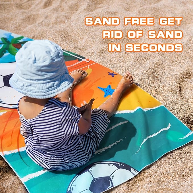WERNNSAI Beach Towel for Kids, 30”x 60”Soccer Quick Dry Sand Free Kids Beach Towel for Boys Personalized Beach Towel Pool Camping Travel Towel Soft Beach Blanket Bath Shower Towel