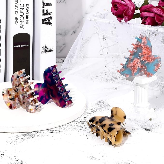 WILLBOND 6 Pieces Medium Hair Claw Clips for Thin Hair 2.6 Inch Tortoise Shell Clip Banana Jaw Hairpin French Style Barrettes Head Accessories for Women Girls(Classic Patterns)