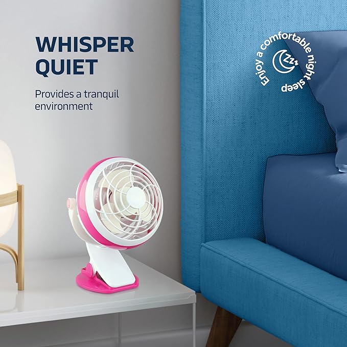 4" Clip or Desk Fan, USB or Battery Powered, 4 inch, Single Speed Setting, Adjustable Tilt, Lightweight, Ideal for Home, Bedroom, Office, or Dorm