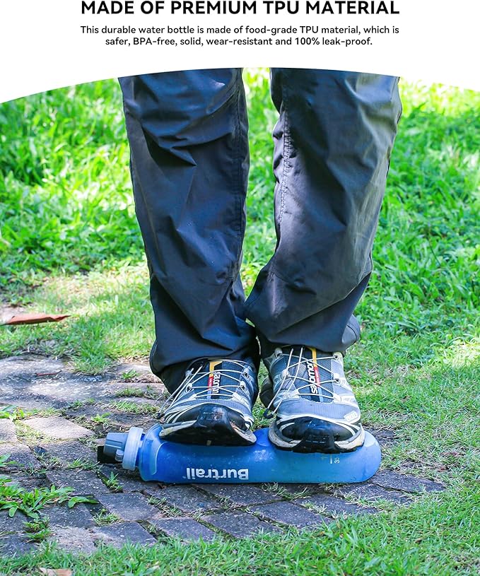 Ultralight Collapsible Water Bottle, Compatible with 42mm BeFree Water Filter Cartridge, 1.0L Leakproof Foldable Water Bottle for Camping, Backpacking, Travel & Endurance Sports