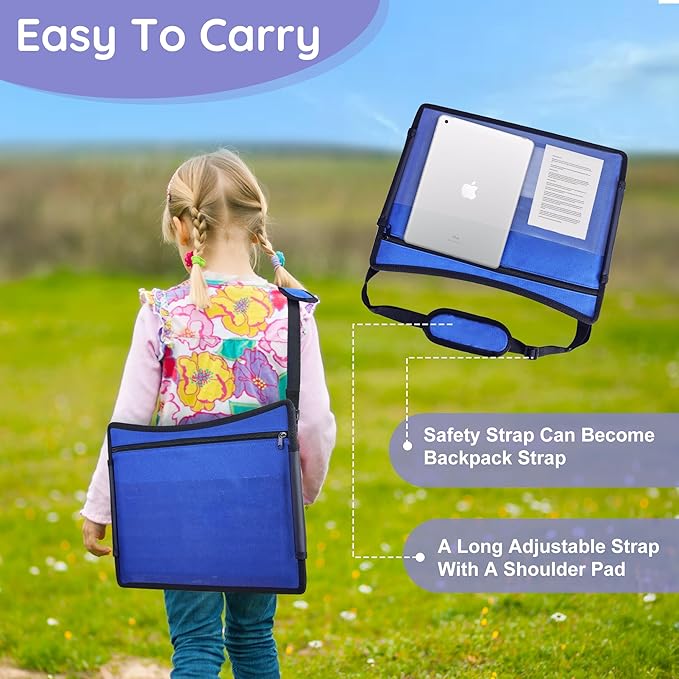 2Pcs‎ Kids Travel Tray, Kids Travel Trays for Car Seat, Road Trip Essentials for Toddler, Carseat Lap Tray with Dry Erase Board & Storage Organizer for Road Trip Activities for Kid, Blue