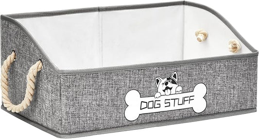 Collapsible Fabric Dog Toy Box and Storage Bin With Handle - Trapezoid Basket Chest Organizer for Pet Toys, Blankets and Accessories,Light Grey