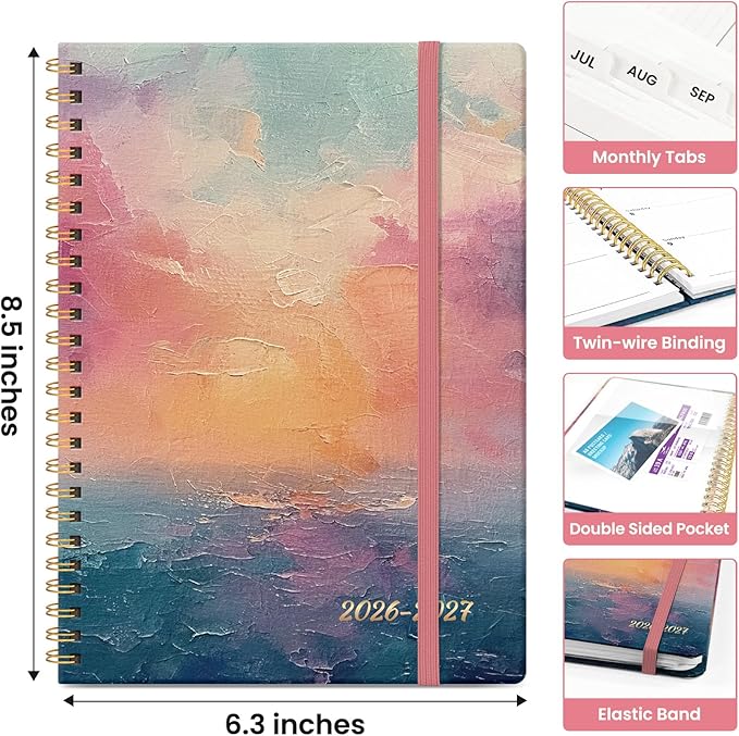 Planner 2026-2027, Academic Year Weekly and Monthly Calender Planner, from Jul 2026 - Jun 2027, Spiral Bound School Planning Book, Perfect for Teacher, Student, Women & Men, A5 (6.3" x 8.5"), Sunset