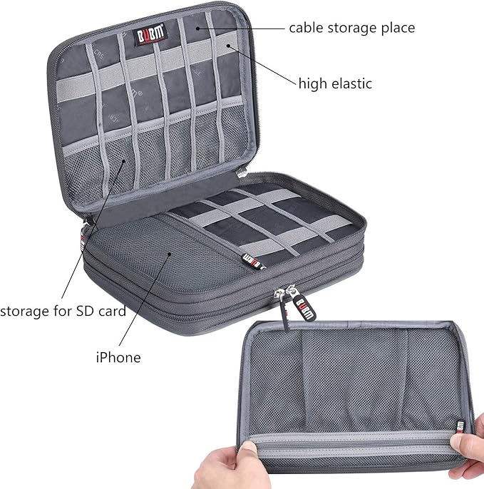 Electronic Cable Organizer Bag - Portable Travel Double Layers Electronic Digital Accessories Storage Pouch Bags for SD Card Case, USB Flash Drive, Charging Cords, USB Charger, Mini Tablet