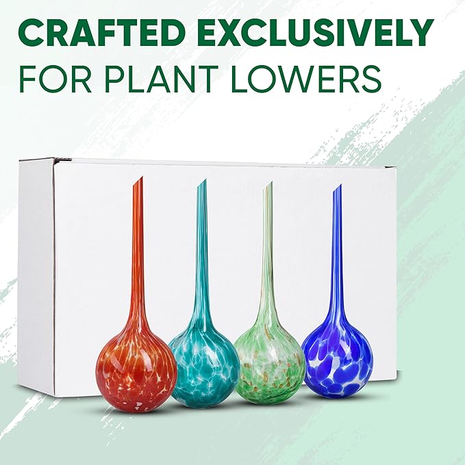 Mission Gallery Plant Watering Globes Set of 4 - Large Self Watering Globes for Indoor & Outdoor Plants - Multicolored, Automatic, Glass Watering Bulbs for Daily Use, Plant Watering Devices