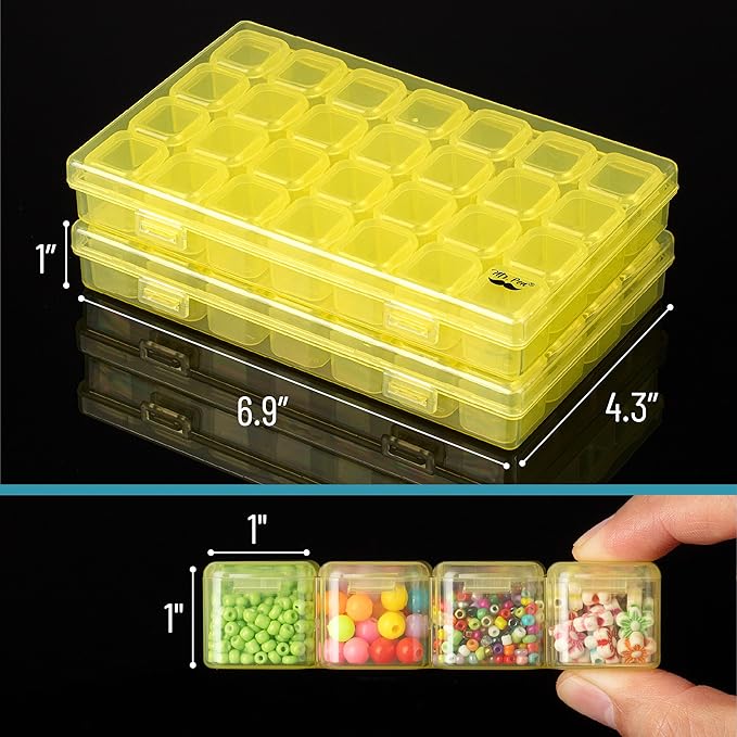 Mr. Pen- Bead Storage Containers, 28 Grids, 2 Pack, Transparent Yellow Small Bead Organizer Box