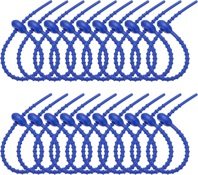 PATIKIL 8 Inch Silicone Cable Ties, 20pcs Rubber Reusable Twist Zip Ties Organizer for Home Office Kitchen Food bags Wires Adjustable Bag Clip, Dark Blue