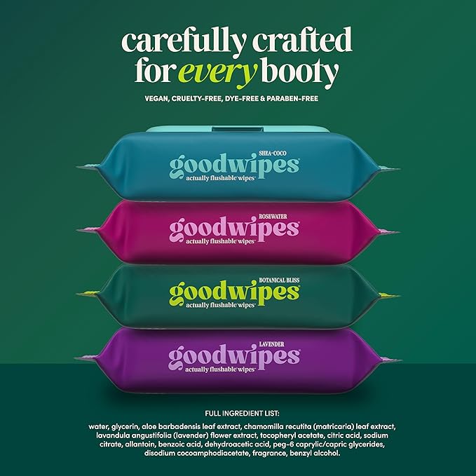 goodwipes Flushable Wipes Bulk Pack, Botanical Bliss Adult Wet Wipes for Women & Men, Sewer & Septic Safe, Toilet & Bathroom Essentials, Extra Large, 418 Count (8 Packs and 1 Travel Pack)