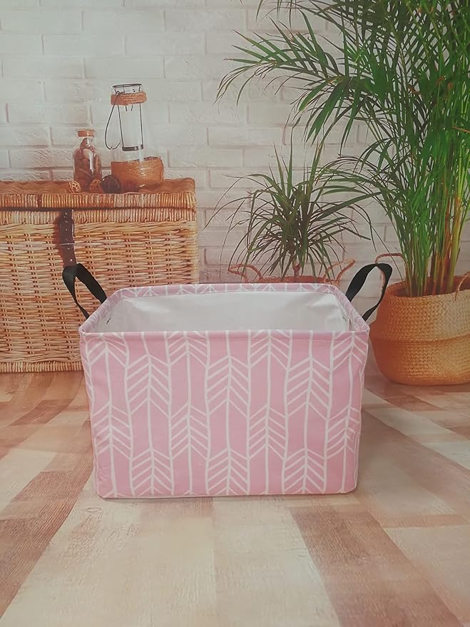 PVAIVUSTO Rec Pink Box Hamper Storage Basket Collapsible Organizer Bin Gift Shelf Baskets for Home and Kitchen Storage
