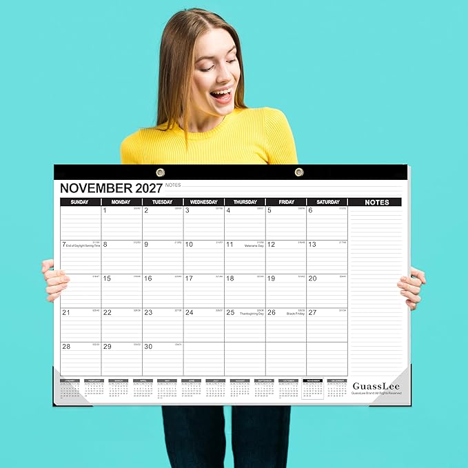 GuassLee Extra Large Desk Calendar 2026, 19 Months Jumbo Desk/Wall Calendar from Jun. 2026 through Dec. 2027, 30 x 20 Inches Hanging Planner with Julian Date, Notes for Home School Office Organizing