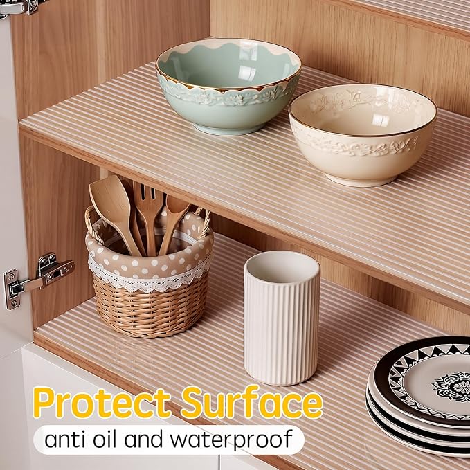 Songrey Non-Adhesive Shelf Liner, 23.6IN x 30FT Waterproof Cabinet & Drawer Liner, EVA Material Non-Slip Mat for Kitchen Cupboard, Refrigerator, Easy to Cut, Washable, White
