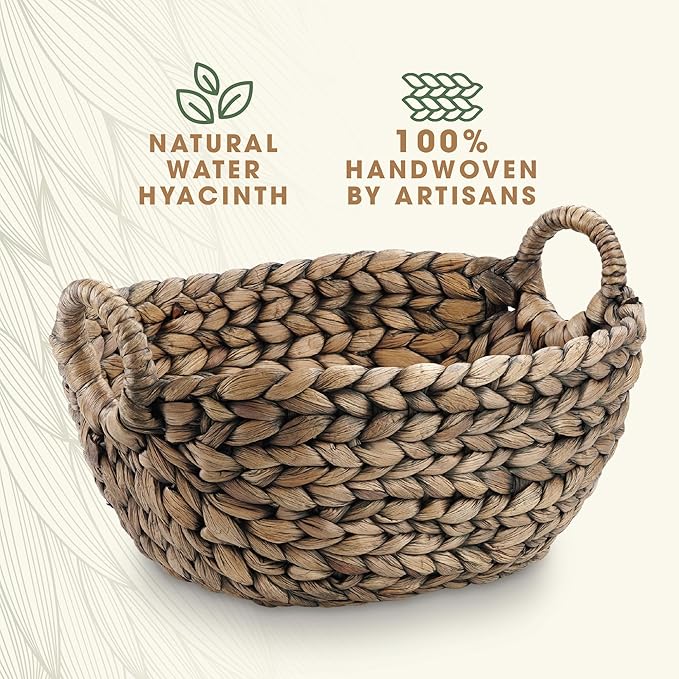 Set of 3 Wicker Storage Baskets for Organizing - Woven Decorative Baskets with Handles - Organizers for Bathroom, Kitchen, and Shelves (Espresso)