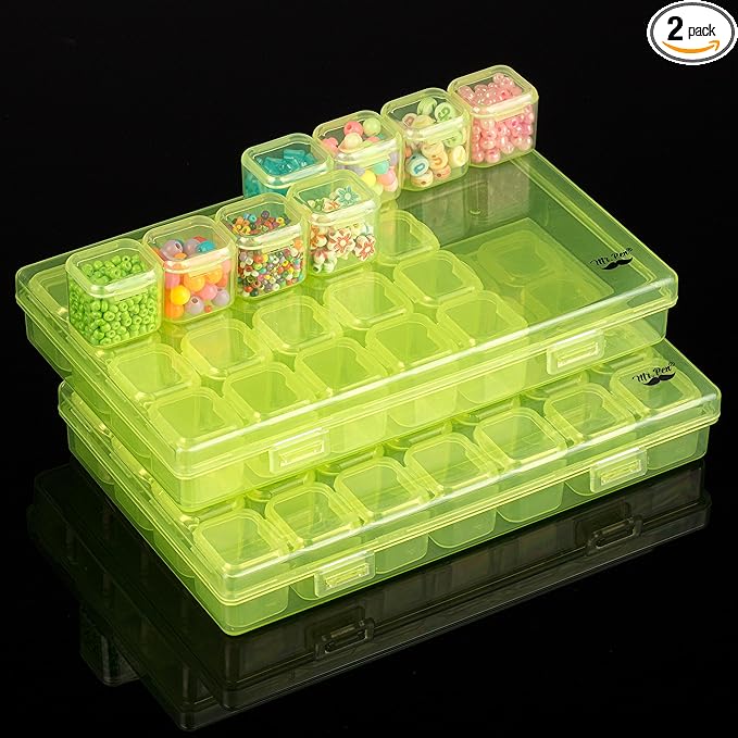 Mr. Pen - Bead Storage Containers, 28 Grids, 2 Pack, Transparent Green Small Bead Organizer Box