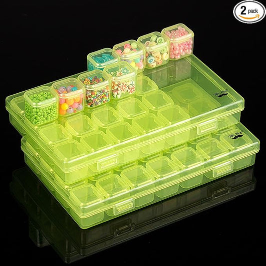 Mr. Pen - Bead Storage Containers, 28 Grids, 2 Pack, Transparent Green Small Bead Organizer Box