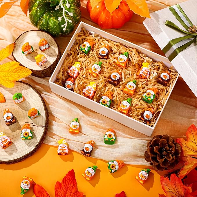 Yaomiao 60 Pcs Fall Thanksgiving Mini Resin Gnomes Figures Resin Mini Statues Maple Leaves Pumpkin Snowflake Gnomes Table Decor for Winter Fall Christmas Festive Home Kitchen Tiered Tray