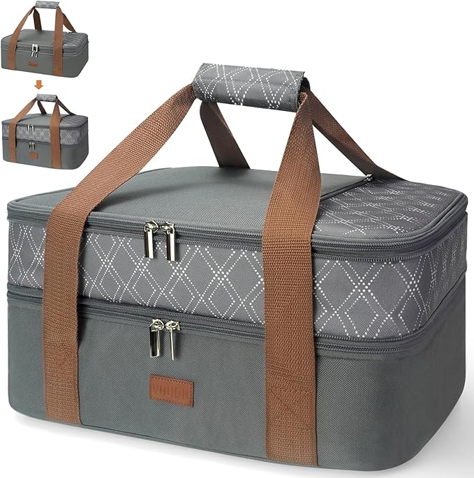 Vuudh Expandable Casserole Carrier Bag - Double Decker Food Bag, Insulated Casserole Carrier for Hot or Cold Food, Lasagna Holder Tote for Picnics,Beaches,Traveling or Gifts