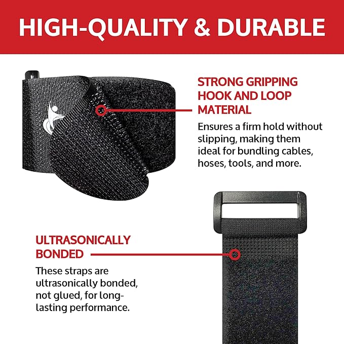 Reusable Cinch Straps 1.5" x 40" - 6 Pack, Multipurpose Strong Gripping, Quality Hook and Loop Securing Straps (Black)