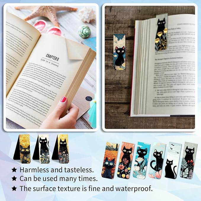 48 Pieces Magnetic Bookmarks Magnet Page Markers - Book Marks for Reading Women & Men with Storage Boxes - Gifts for Cat Lovers, Cute Magnet Bookmark Clips for Reading Pleasure (Cat Style B)