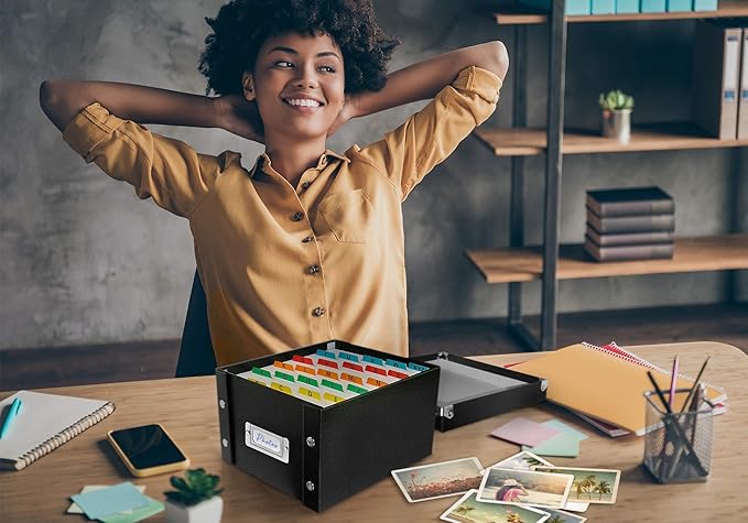 Snap-N-Store Index Card Holder - Collapsible Organizer Box fits 1100 5x8-Inch Flash Cards - Business, Recipe, or Note Card Storage Boxes - 2 Pack, Black