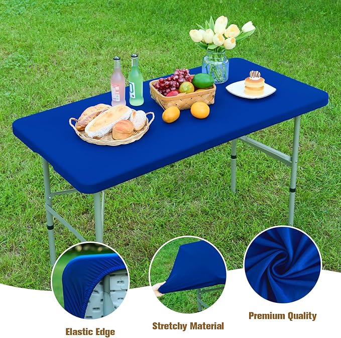 NEWISHER Fitted Rectangle Tablecloth 36 x 72 Inch Elastic Table Cloth Stretch Spandex Table Cover Royal Blue Washable Polyester Table Top Cap Cover for Dining Picnic Camping Indoor and Outdoor