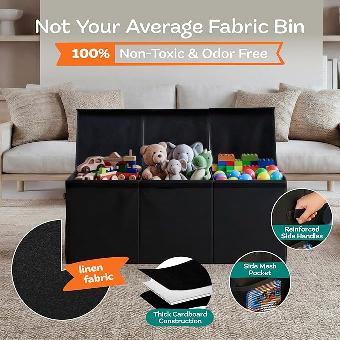 Extra Large Toy Storage Organizer with Lid - Sturdy, Collapsible Toy Chest Storage Box Design - Toys Bin with Dividers for Kids, Nursery, Bedroom, Playroom 37"x16"x14"