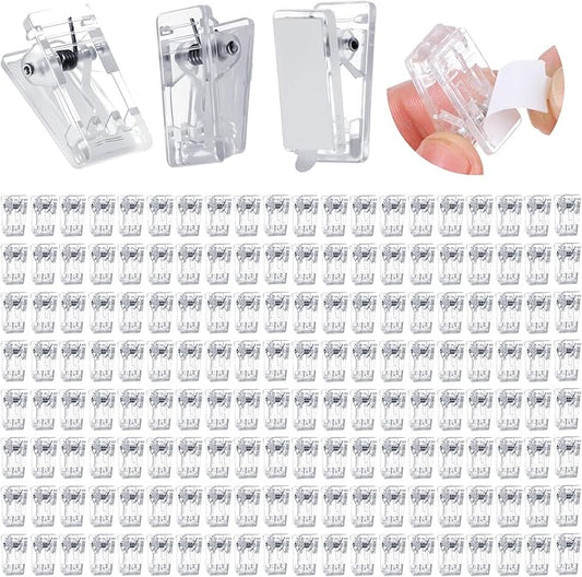 200PCS Self Adhesive Clips, Plastic Wall Hanging Clamp Sticky for Tapestry Poster Photo Office Home Decorations, Clear 1x0.5 Inch