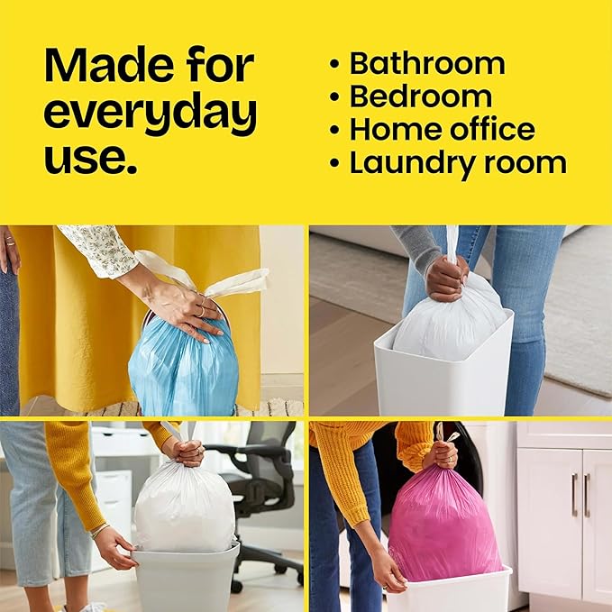 Glad Small Drawstring Trash Bags with Clorox, 4 Gal, Lemon Fresh Bleach, 34 Ct (Package May Vary) (Pack of 6)
