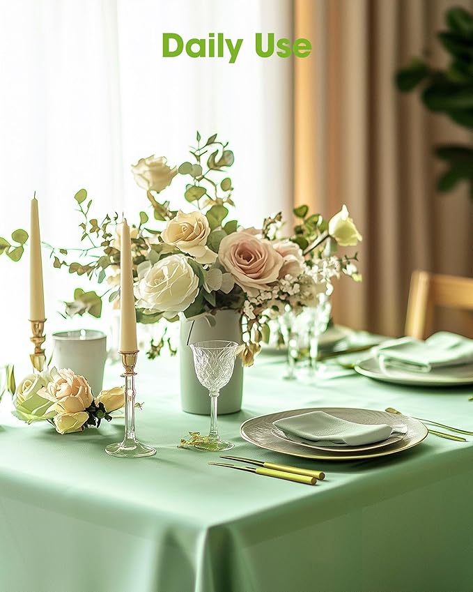 Pureegg Plastic Table Cloth Disposable 10 Pack, 54 x 108 Inch Table Cloths, Easter Party, Decorative Tablecloths, Rectangle, Light, Pastel Plastic Cover, Leakproof & Sturdy, Sage Green