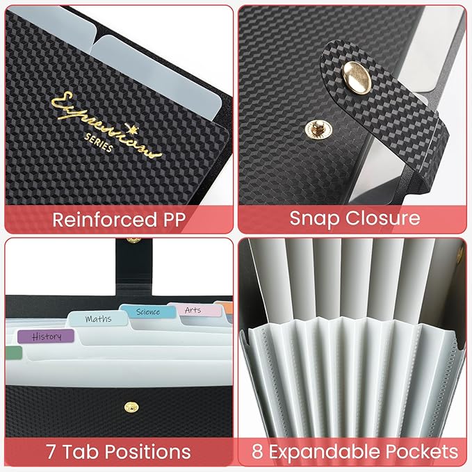 Sooez Accordion File Organizer, Letter Size Expanding File Folder with Labels, 8 Pocket Folders for Document, Portable Paper Bill Receipt Organizer for Home School Office Supplies, A4 Size, Green