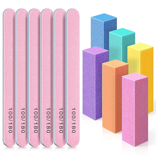 TsMADDTs Nail Buffers and Files, 6PCS Buffer Blocks, 6PCS 100 180 Grit Files, Professional Manicure Tools Kit, Nail Care Tools Kit for Women