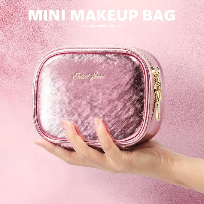 Small Makeup Bag with Led Mirror, Mini Travel Make up Bag 3 Light Modes Adjustable Brightness, for Women Organizer Cosmetic Bag, Portable Travel Train Toiletry Bag, for Pool Parties Work Touch-Ups
