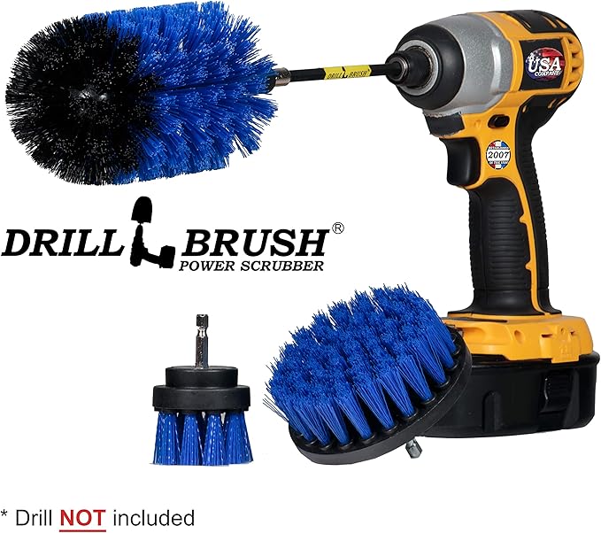 Aquatic All-Purpose Cleaning Brush Set - Medium Stiffness Blue Brushes - Long Reach Extension Attachment Kit - Aquarium Cleaning Products - Fish Tank Cleaner Brushes - Boat Scrub Brush - Hull Scrubber