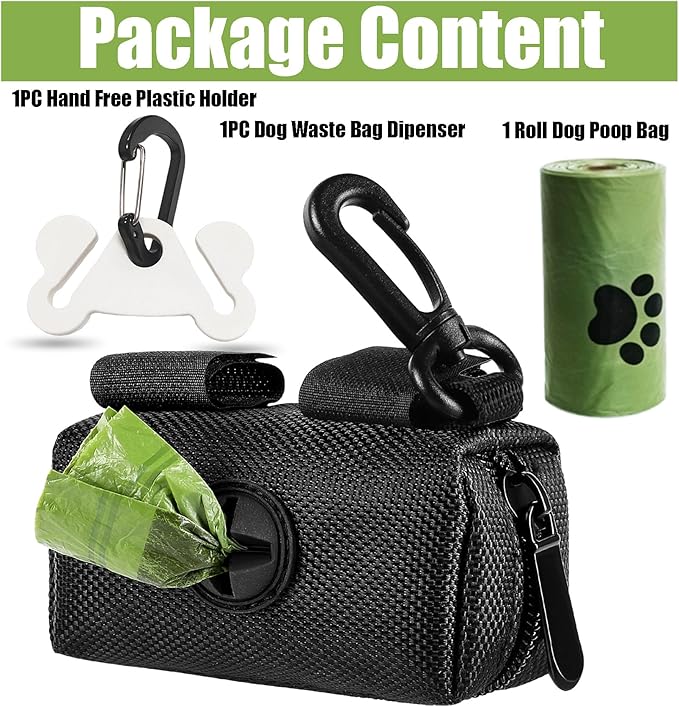 Hilihali Dog Poop Bag Holder for Leash Attachment Dog Poop Bag Dispenser Dog Waste Bag Dispensers Dog Poop Bag Holders Fit Dog Leash Accessory With Hand Free Holder Carriers, Black
