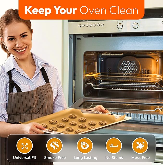 Gold 2 Pack Large Thick Heavy Duty Non Stick Teflon Oven Liners Mat, 17"x 25" BPA and PFOA Free, for Bottom of Electric Oven Gas Stove Microwave Charcoal or Gas Grills