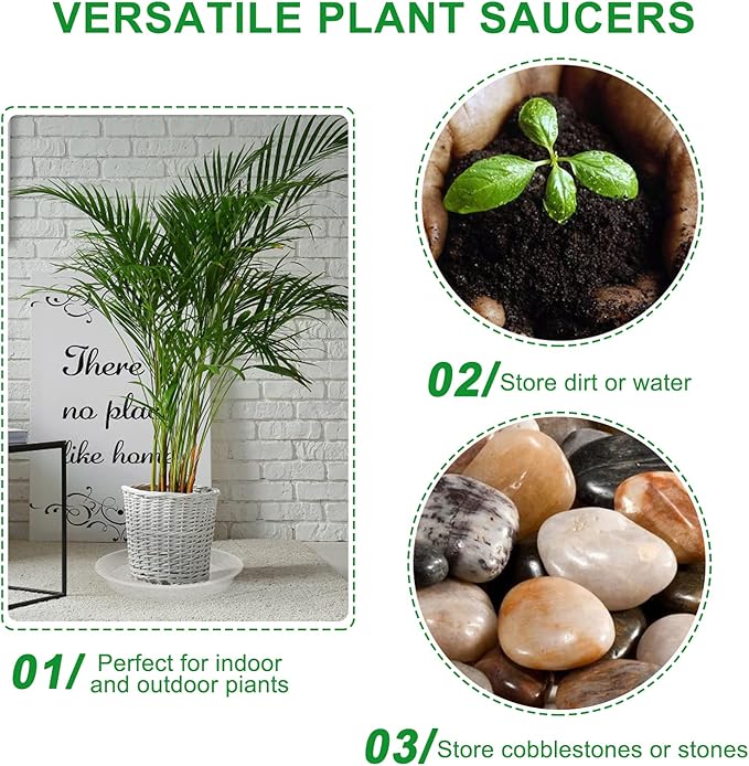 TITE 3 Pack Plant Saucer Heavy Large Planter Durable Thicker Plastic Plant Trays for Indoors and Outdoor,Plant Saucer Drip Trays (Transparent, 12 inch)