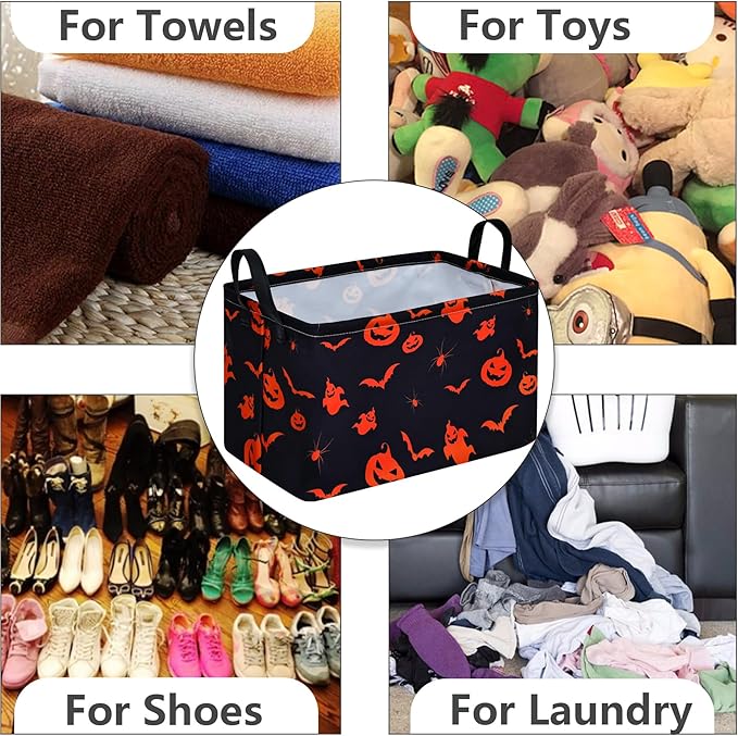 MAIZMZ Halloween Pumpkin Ghost Toys Storage Basket for Shelves Foldable Party Open Gift Box Waterproof Clothes Organizer Laundry Nursery Hamper with Handles Room Decor