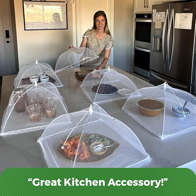 Simply Genius Mesh Food Covers - 12-Pack, 17in x 17in, White - Outdoor Kitchen & Picnic Accessories - Hosting Essentials for Glamping & Tailgating
