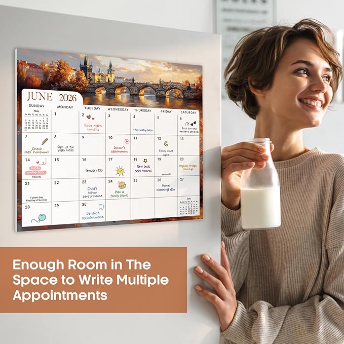 Aesthetic 2026-2027 Magnetic Calendar for Refrigerator, 21-Month Fridge Calendar Magnet from April 2026 to December 2027, Easy Organizing, Global Attractions