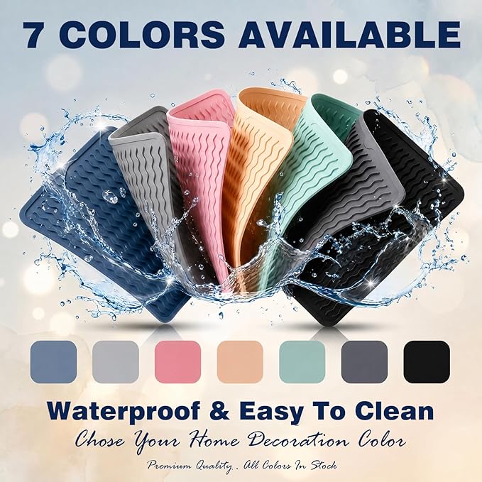 CAKETIME 2 Pack Silicone Dish Drying Mat for Kitchen Counter Under Sink Organizer Near Bathroom Faucet Pad for Stove Top Placemats Soap Holder Stone Dryer Women Essentials Must Haves 17"x6" Pink