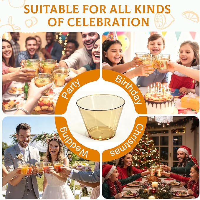 9 oz Clear Plastic Cups Glod Plastic Disposable Cups for Cocktail 50 Pack Fancy Cocktail Cup for Party Stemless Wine Glasses for Party Wedding Graduation Birthday